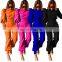 European and American fashion personality design sense solid color puff sleeve pullover high waist pants two-piece suit