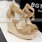 New sandals bohemia high heels platform wedges sandals straw braid wedges shoes sandals strap wedge lady sandals shoes