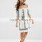 Wholesale Women Offer Shoulder Swing Dresses With Vintage Embroidery in Summer Wear