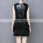Hot New Products Sleeveless Black PU Leather Dress With Faux Fur Skirt For Sexy Women