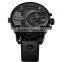WEIDE dual time zone classic black stainless steel wrist watch WH3301