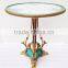 European Character Design Porcelain With Brass Hexagon Center Table, Floral Painting Small Side Table Inlaid Ceramic Desktop