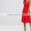 Guangzhou Clothing OEM Frill Detail Bright Red Floral Jacquard One Shoulder Dress