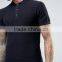 High Quality Custom Textured Stripe Short Sleeve Button Placket Black Men's 100% Organic Cotton Knit 200g Casual Polo Shirt