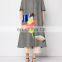 Grey A-line Style Short Sleeves Women Coat Plastic Print Wool Blend And Lambskin Coat (16110803)