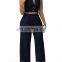 2016 BAIYIMO OEM service Women's Sexy Plunge V Neck Belted Wide Leg Jumpsuits