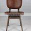 Vintage Real Leather Seat Dining Chair, Solid Oak Metal Back Chair, Solid Oak Leather Cafe Chair