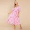 Summer Slim One-neck Off-the-shoulder Plaid Print Beach Dress