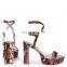 Women High fashion snake print design high heels double crossover ankle strap platform sandals shoes