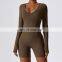 2023 Women Yoga Workout Bodysuits Gym Long Sleeve Sexy Fitness V Neck Fashion One Piece High Quality Breathable Jumpsuit