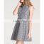 Latest fashion stand collar plaid elegant A-line/skirt with bowknot