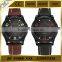 Black case date day function leather band military watch men quartz analog