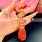 Crystal Flower Rose Keychain Rhinestone Leather Tassel Key Chain Fashion Woman Bag Charm Accessory Key Ring
