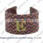 Fashion women needlepoint bracelet with real cowhide leather