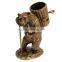 Lovely Ceramic Bear Carring Bronze Basket Decorative Wine Bottle & Glasses Holder, Imitated Porcelain Bear With Brass Wine Rack