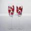 10oz hand painted champagne flute wine glass with clear long stem for valentine's day