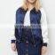 Plus Size Jackets 100% Polyester Blue Colour Block Zipper Bomber Jacket Women Plus Size Winter Coats With Raglan Sleeves