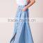 2017 New Design Women Button Front Banded Waist Chambray Maxi Skirt