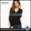 Black V Neck Zipper Ribbed Sweater Cotton Polyester Long Sleeve Pullovers Tight Sweater