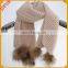 Scarf with real raccoon fur ball winter knit scarf