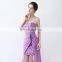 Popular Youthful Purple Chiffon Sheath Sleeveless Mini Sweep Train Appliqued Beaded Backless Women Prom Dress