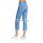 Cut Out Frayed Hem Ankle Jeans Fashion Demin Pants For Women