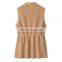 Elegant 100% Cashmere Cardigan Long Sleeveless Sweater Scarf Collar Slim Fit Waist Knitted Spring Season Solid Pattern Front