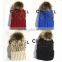 Fashion Korean Coloured Thread Knitting Faux Fur Pom Pom Beanie Hat