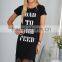 Black Loose Ladies Letter Printed Long Cotton Casual T-shirt Dress MK-A6140
