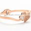 Classic tricolor stainless steel open crystal bangle heart jewelry wedding for women