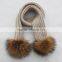 Myfur Kids Colorful Striped Scarf With Removable Natural Raccoon Fur Pom Poms