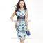 Summer women elegant high quality flower printed O-neck mini A-line korean dresses new fashion lady dress SD03