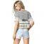 Spring summer t shirt 2017 lace stripe short sleeve t shirt Western t shirt women