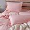 Luxury Pink Double Twin 100% Microfiber King Pompom Washed Duvet Cover Bedding Set With Zipper