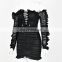 Hot Sale Fashion New Mesh Deep V Hollow-out Lace-up Yarn Flounced Long Sleeve Dress