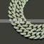 12mm Pink Cuban Chain Iced Out Rhinestone Zinc Alloy  Gold Plating Miami Cuban Link Chain Necklace Wholesale Jewelry