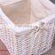 Retro White Wood Shabby Chic Nightstand End Side Bedside Table with Wicker Storage (3 Wicker Baskets)