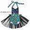 Kaiya latest navy sequin and leopard print clothing with black tulle ruffle baby romper