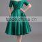 newest plus size evening dress green elegant a-line neck high waist bubble skirt design dress ladies