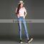 2016 Summer Fashion Women Ankle Length Pencil Pants High Waist Patch Destroyed Skinny Light Blue Jeans Woman