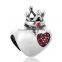 X348 New Design 925 Solid Royal Love Charm, Red Zircon Pave Heart Crown Adjustable Bead,Charm Making for European Bracelet