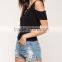 Fashion Black Sexy Cold Shoulder Short Sleeve Women Top