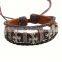 wholesale wrap leather magnetic clasp bracelet leather band skull mens bracelet leather bracelet mens
