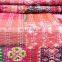 Indian Handmade Vintage Indian Green Silk Sari patchwork Handmade Kantha Quilt Bedspread- KING