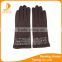 ladies spandex velvet gloves with leather decoration for wholesale