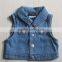 wholesale kids customized denim jacket without sleeve baby washed denim jacket