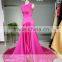 ASAM-01 Sleeveless O-neck Zipper Back Court Train Satin Mermaid Evening Dresses 2016