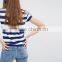 Custom horizontal flat knit blue white with pocket stripe t-shirt