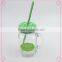 Hot Sale 16oz Frosted Glass Mason Jar with Lid and Straws, Glass Drinking Jar with Decal