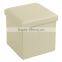 Beige Cube Faux Leather Folding Storage Ottoman, Foot Rest Stool Footrest